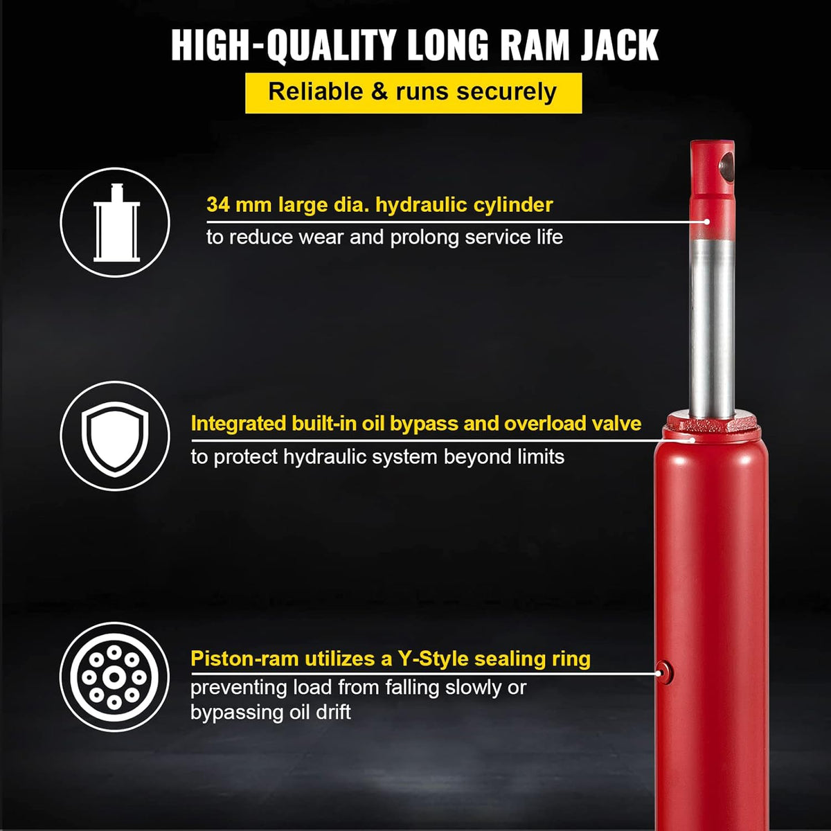 Hydraulic Long Ram Jack, 12 Tons Capacity, Red, Pack of 2 X396