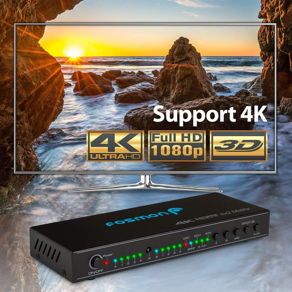 4 in 2 Out HDMI Matrix Switch Splitter with IR Remote Control G436752