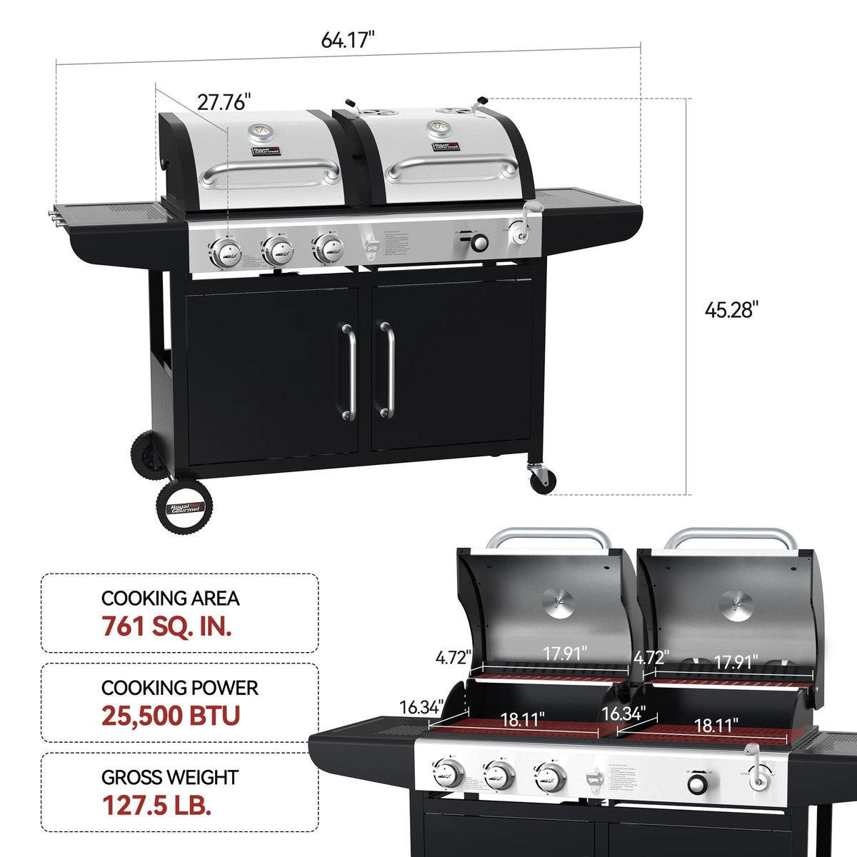 3-Burner Dual Fuel Gas and Charcoal Grill Combo with Cover M81806