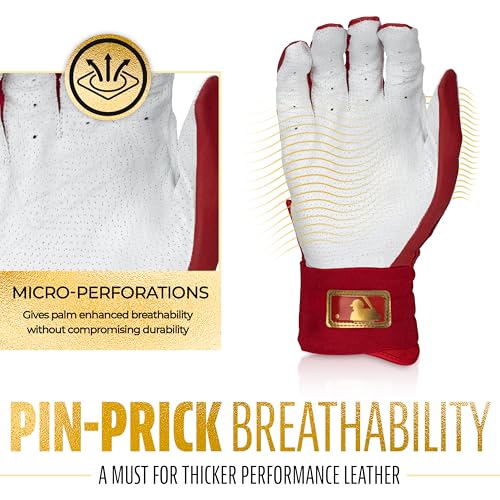 MLB Batting Gloves - Durable Full Wrap Cage Practice Gloves - Heavy Duty Leather J5189