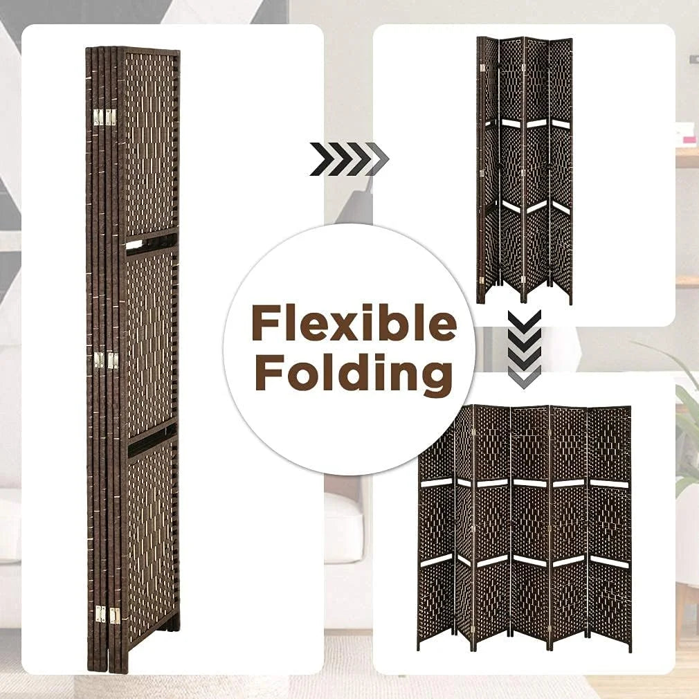 6 Panel Wood Folding Privacy Screen with Storage Shelves, Brown B63005