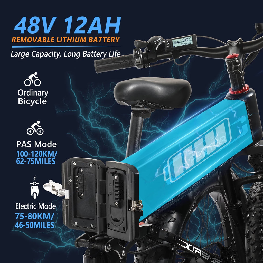 750W 48V 12AH Removable Battery 26" Fat Tire Folding Electric Bike H238