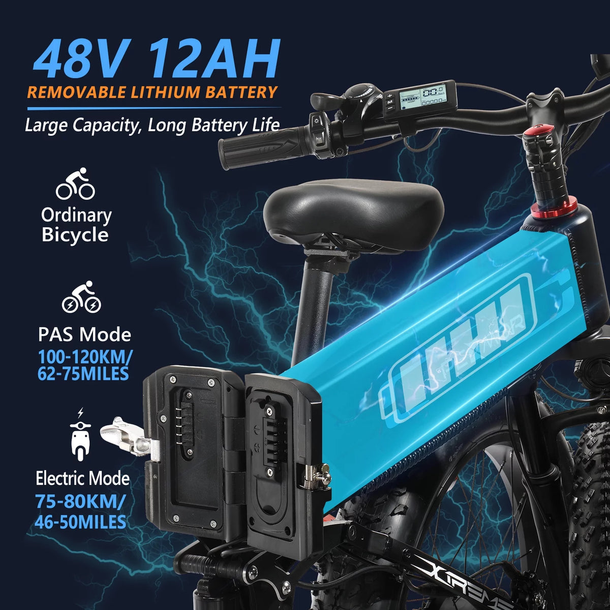 750W 48V 12AH Removable Battery 26" Fat Tire Folding Electric Bike H238