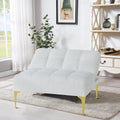 White Teddy Fabric Upholstered Futon Sofa with Pillow and Gold Metal Legs O855141