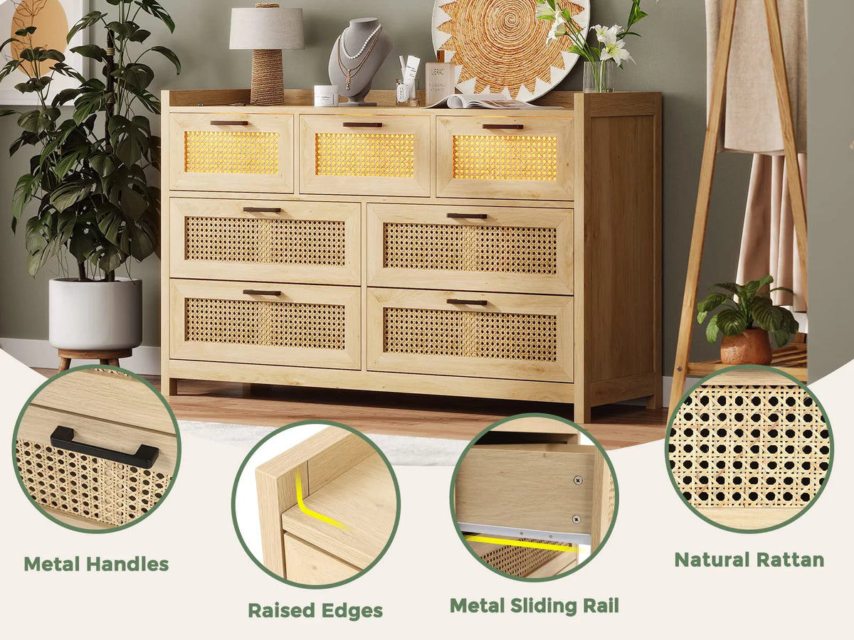 Natural 7 Drawer Rattan Dresser L31263