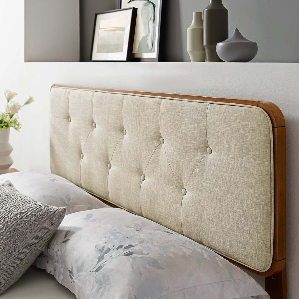 Queen Fabric and Wood Headboard in Walnut Beige L14217