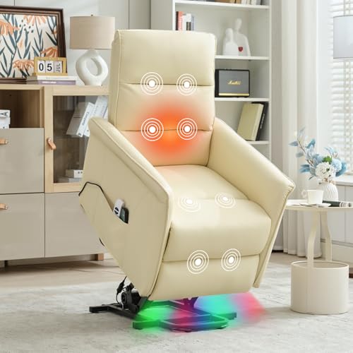 Beige Power Lift Recliner with Vibration and Lumbar Heat I6000
