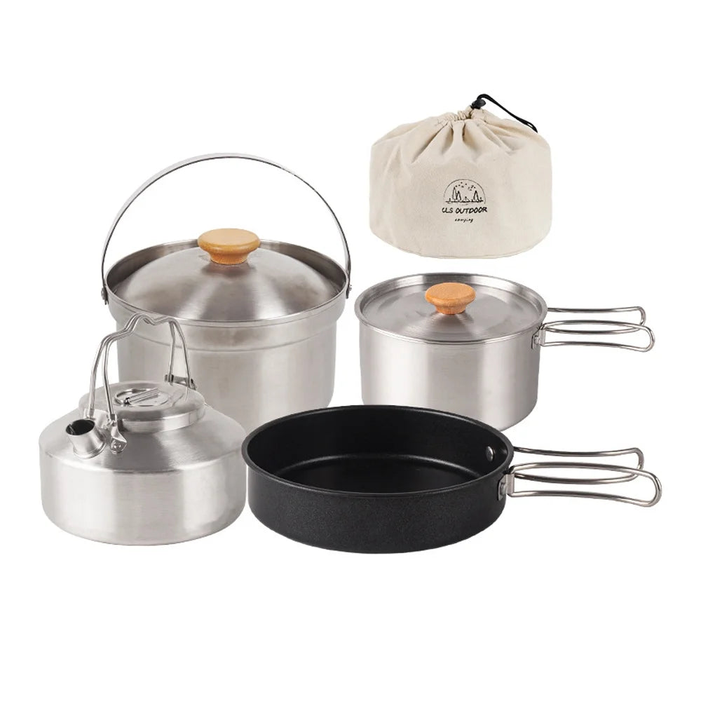 Stainless Steel Camping Cookware Set with Pot Frying Pan Kettle X22496