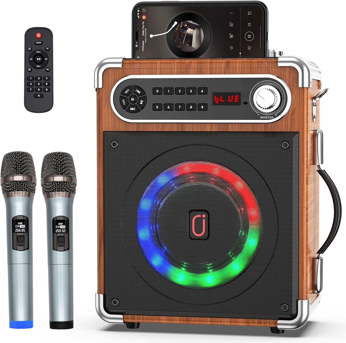 Portable Bluetooth Karaoke Machine with Two Wireless Microphones L853254