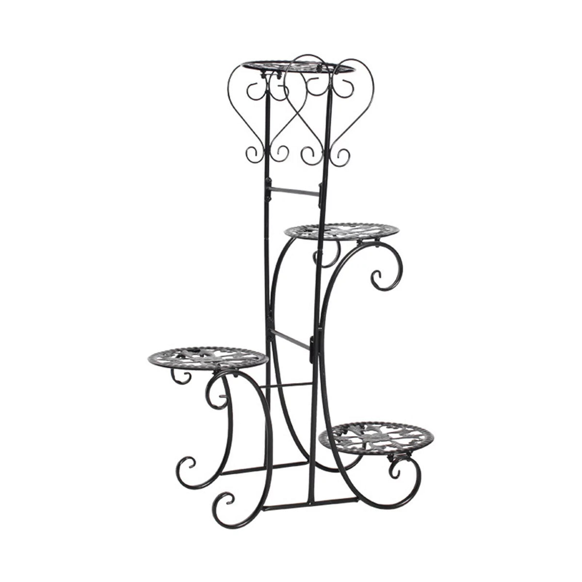 4 Tier Iron Plant Stand Wood Shelves N4482