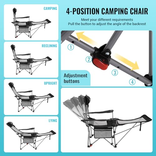 2-in-1 Reclining Camping Chair with Footrest Folding Lounge Chair with Adjustable Backrest U27820