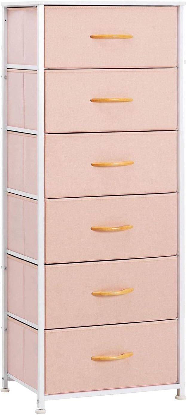 Brown 6 Drawer Fabric Dresser with Metal Frame M26799