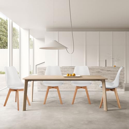 White PU Leather Dining Chairs Set of 4 with Wood Legs R156