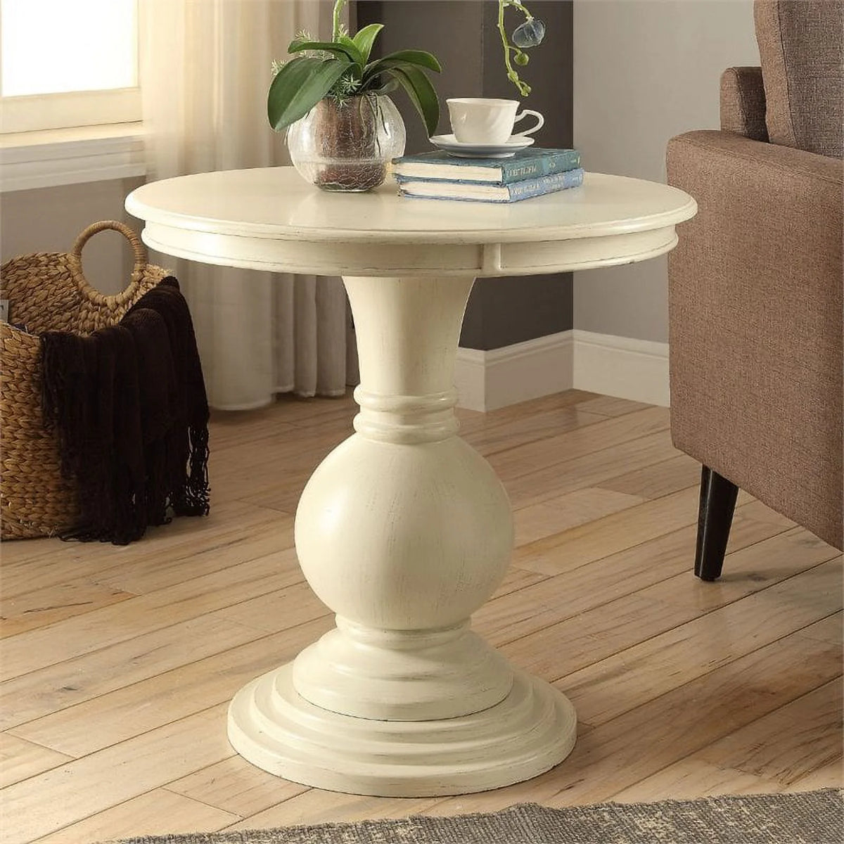 Antique White Pedestal Table E65727
