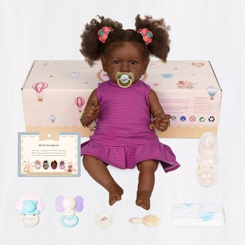 22 Inch Lifelike Soft Body Realistic African American Baby Dolls with Feeding Kit U589250
