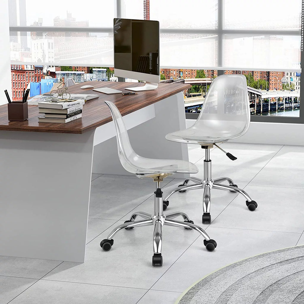 Acrylic Clear Armless Rolling Desk Chair Set of 2 F531202