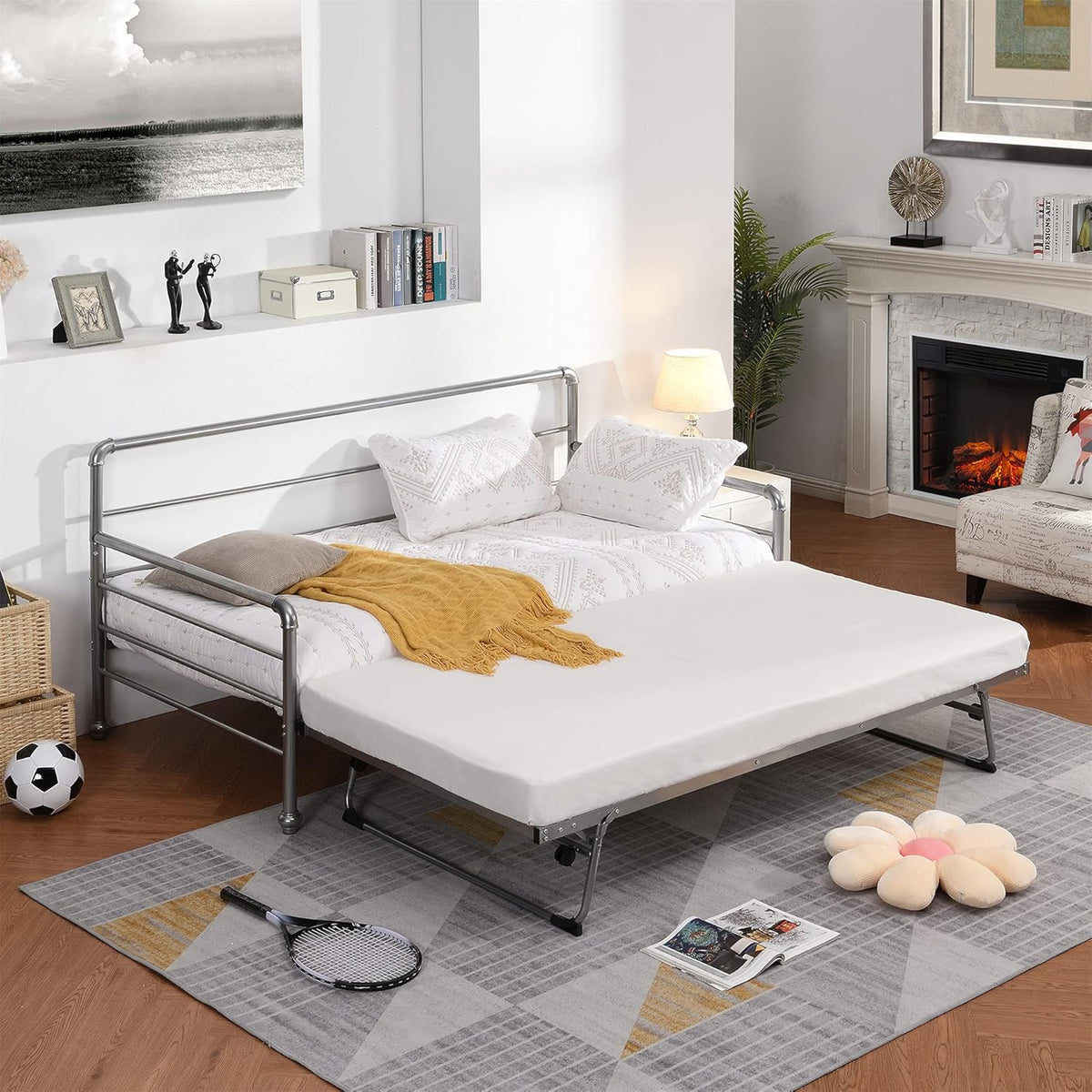 White Twin Size Metal Daybed with Built-in Desk R932156