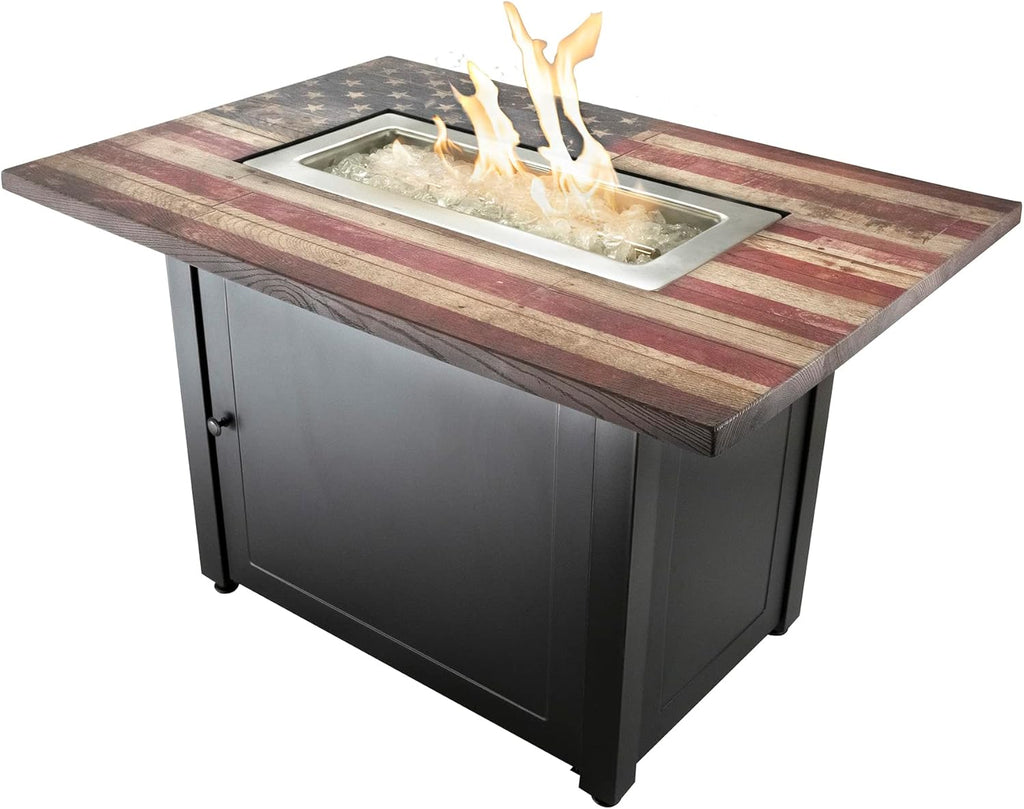 40,000 BTU Rectangular Patio Gas Fire Pit with White Fire Glass and Cover B734251