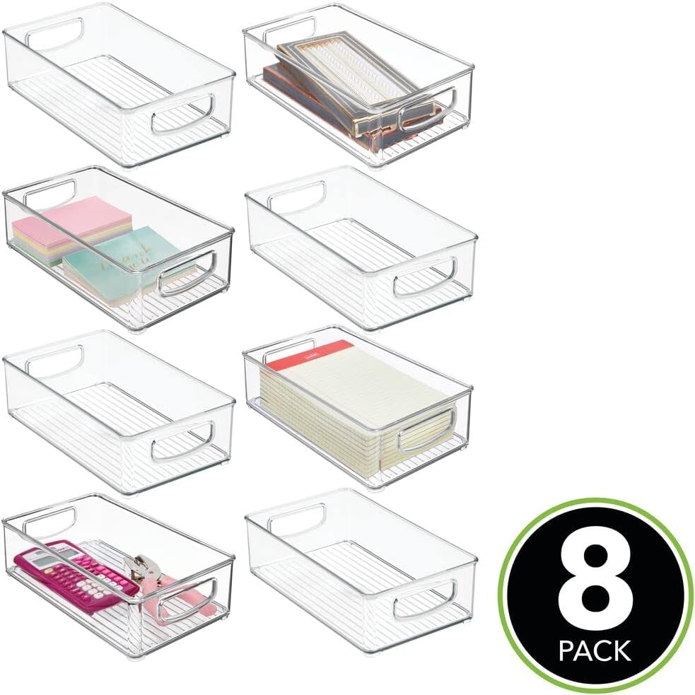 Clear Plastic Storage Container Bins with Handles, 8 Pack V239410