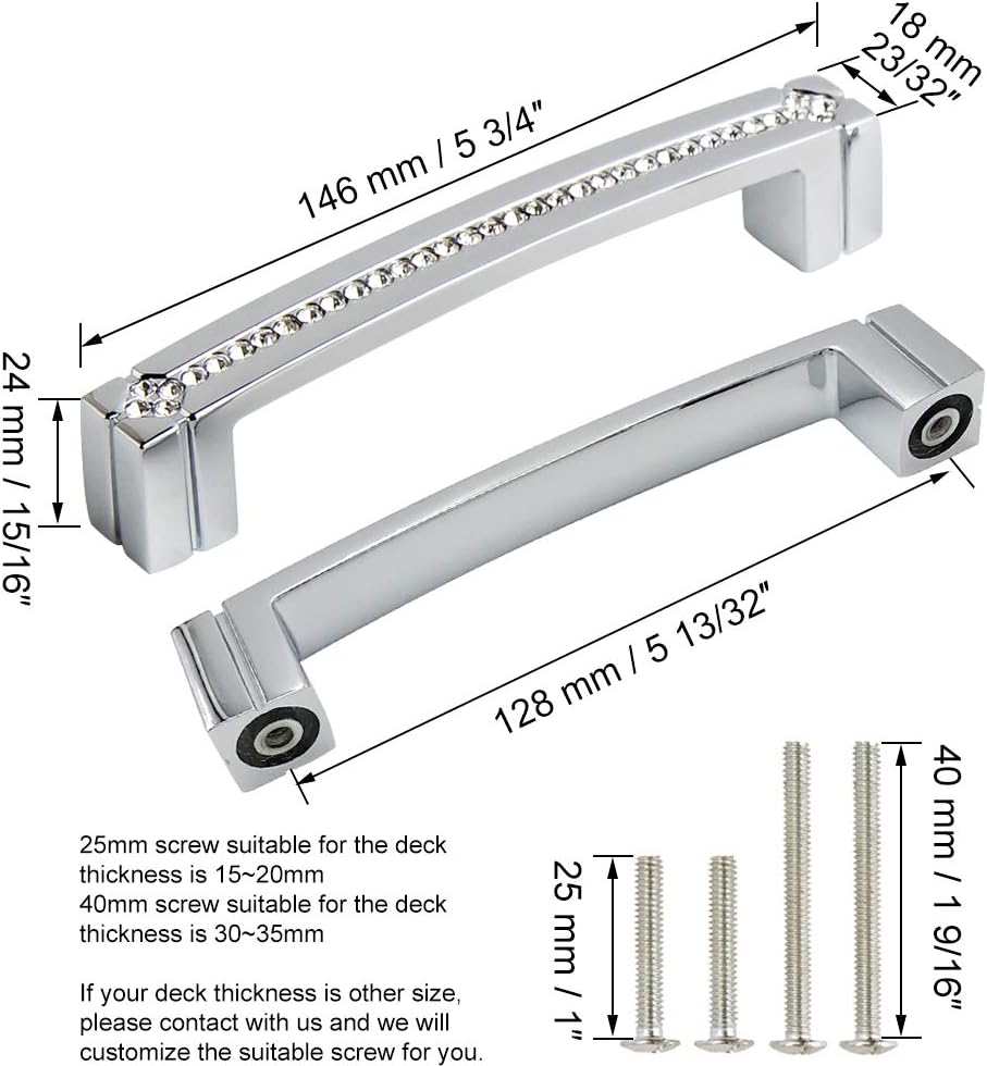 Polished Chrome Cabinet Hardware Handles 8 Pack 128mm Hole Center E146