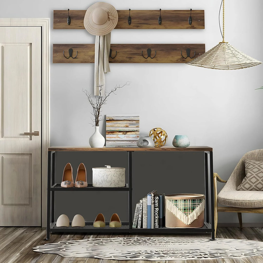 Rustic Brown Coat Shoe Rack Bench Set E46349
