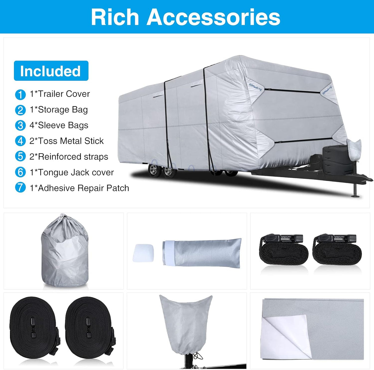 Rip-Stop RV Cover Waterproof Camper Cover with Gutter Covers Q633963