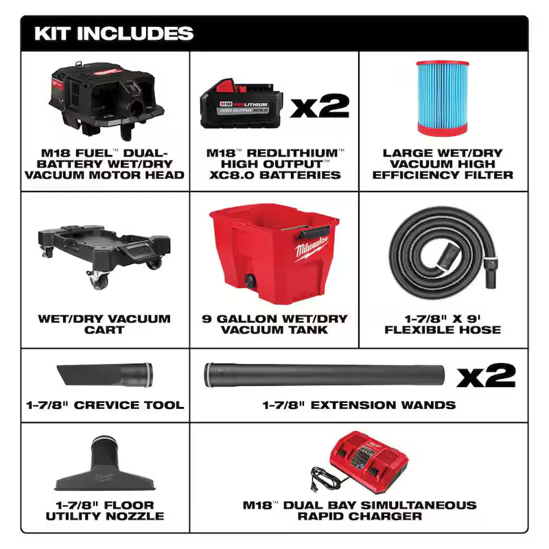 9 Gal. Cordless Wet/Dry Shop Vacuum Kit with Right Angle Tool and Bag X8486