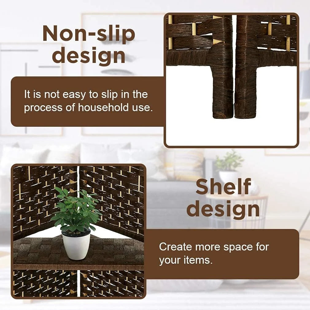 6 Panel Wood Folding Privacy Screen with Storage Shelves, Brown B63005