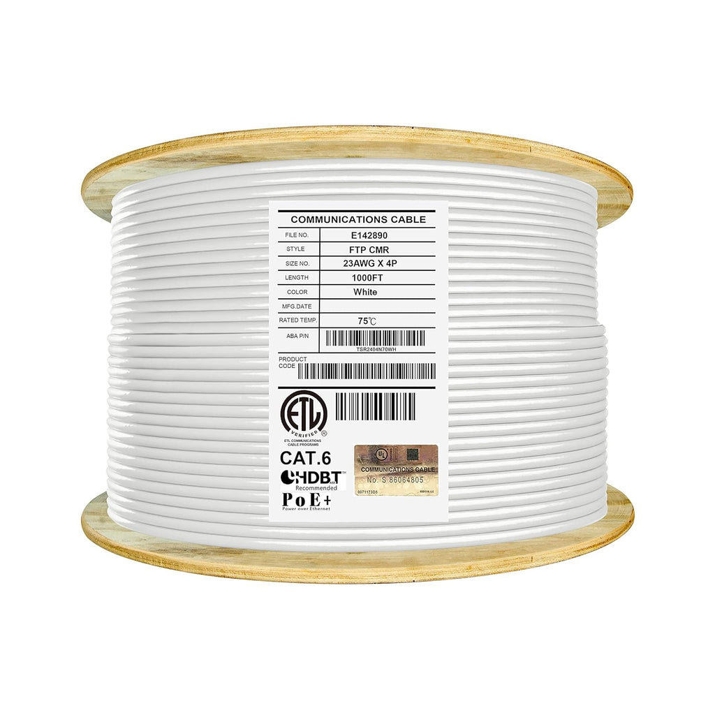 Cat6 Shielded Riser 1000ft F/UTP 23AWG Solid Bare Copper 550MHz Bulk Ethernet Cable Reel Orange I531
