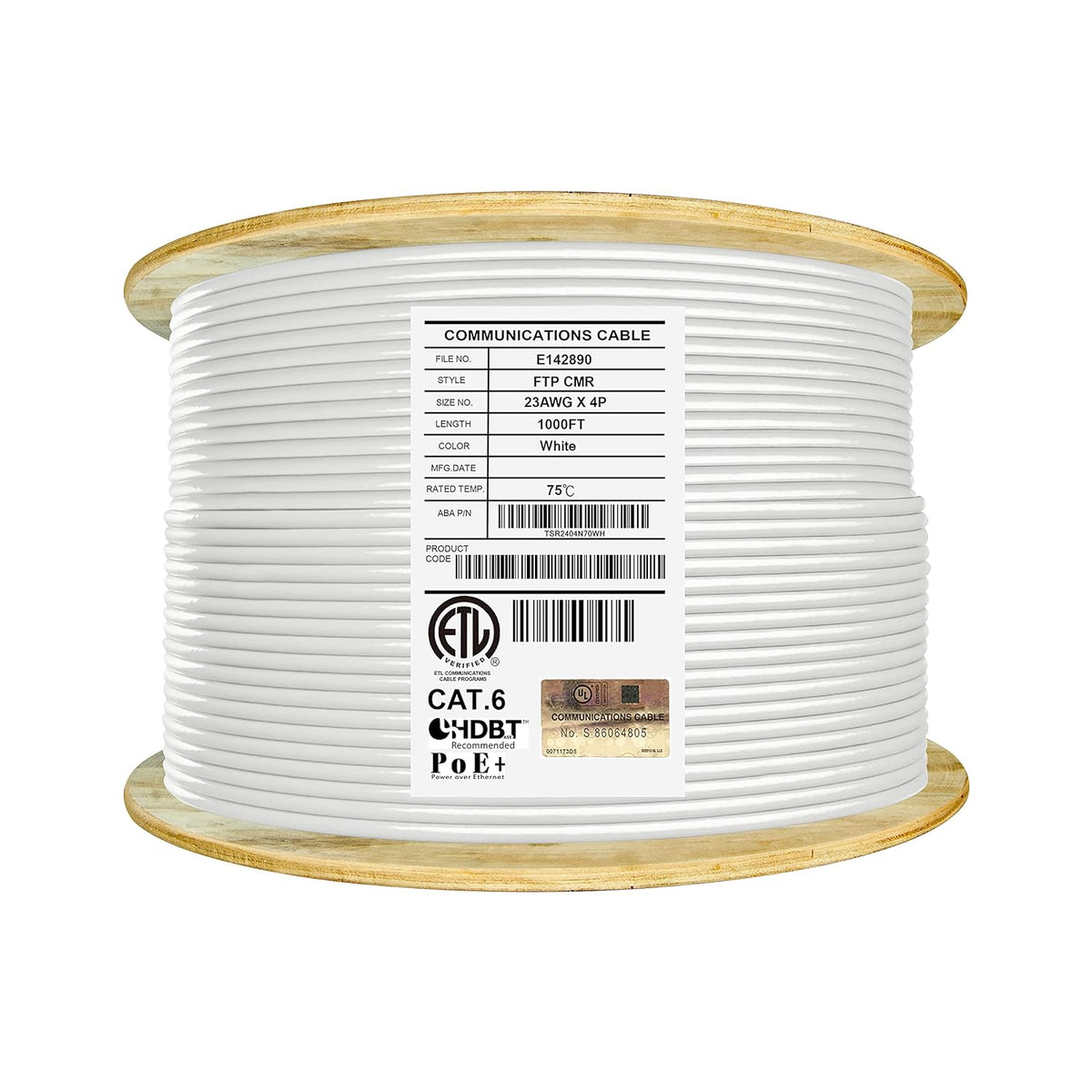 Cat6 Shielded Riser 1000ft F/UTP 23AWG Solid Bare Copper 550MHz Bulk Ethernet Cable Reel Orange I531