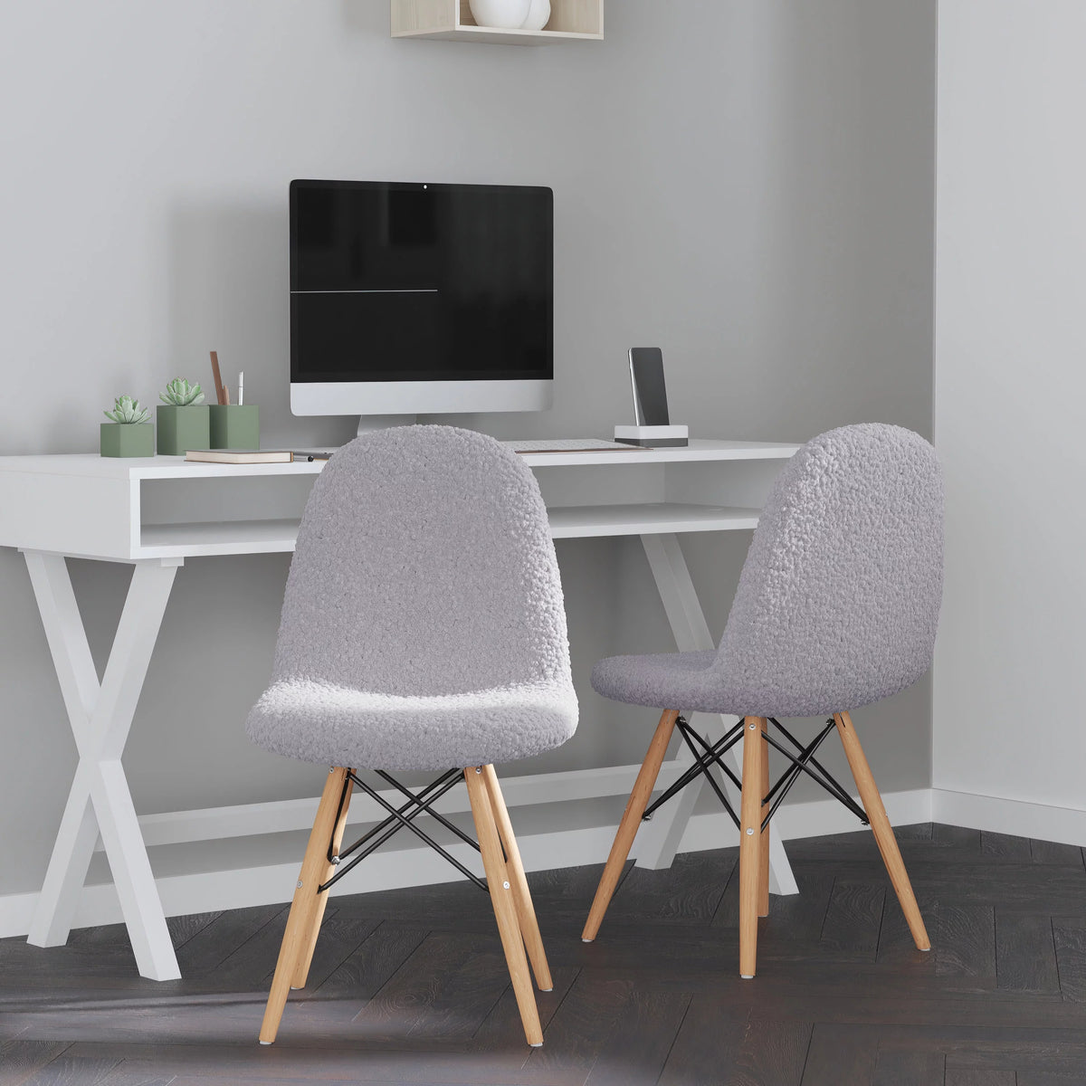 Set of 2 Gray Faux Shearling Accent Chair N45291