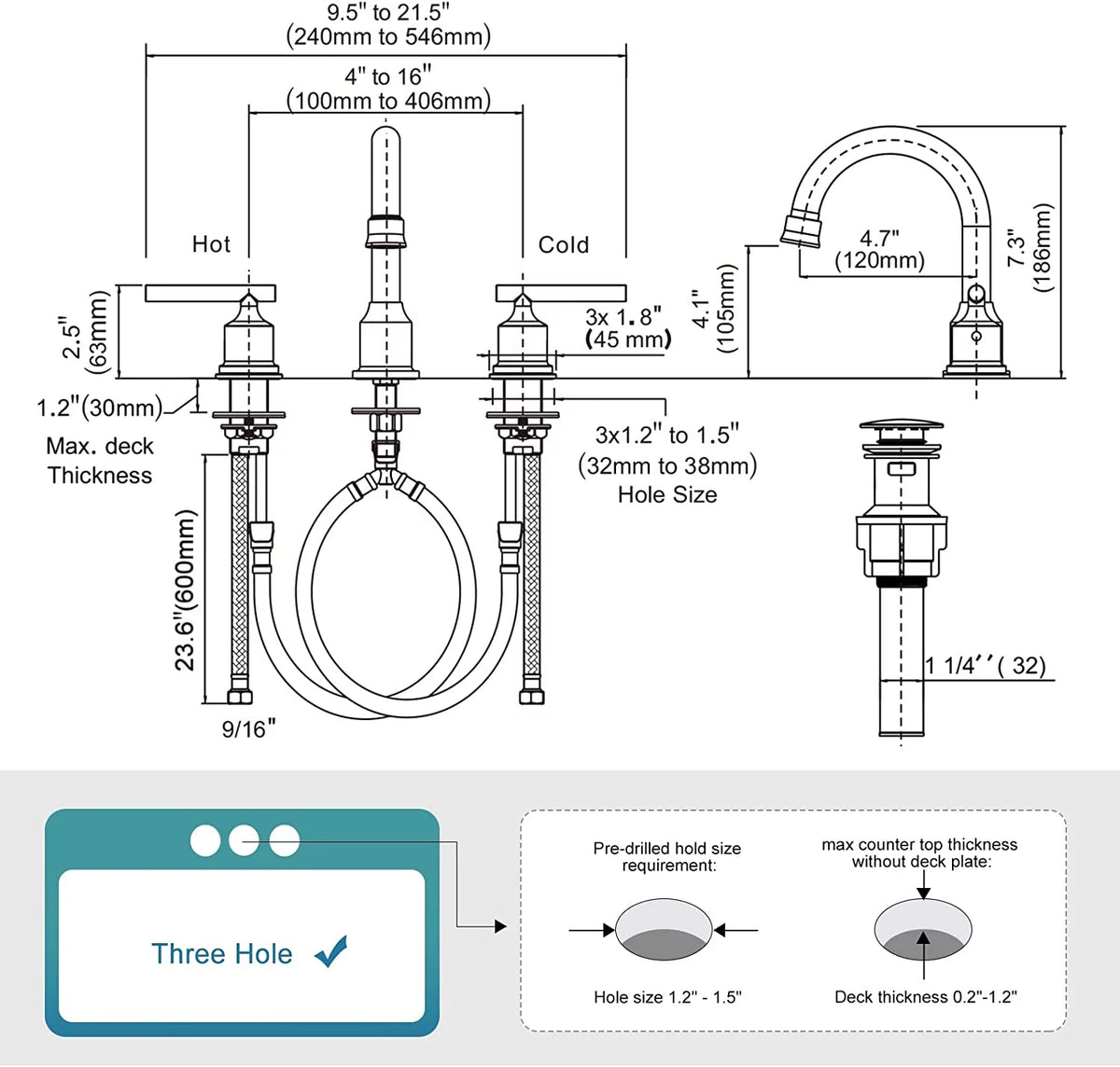 Widespread 3 Hole 2 Handles Bathroom Faucet N38702
