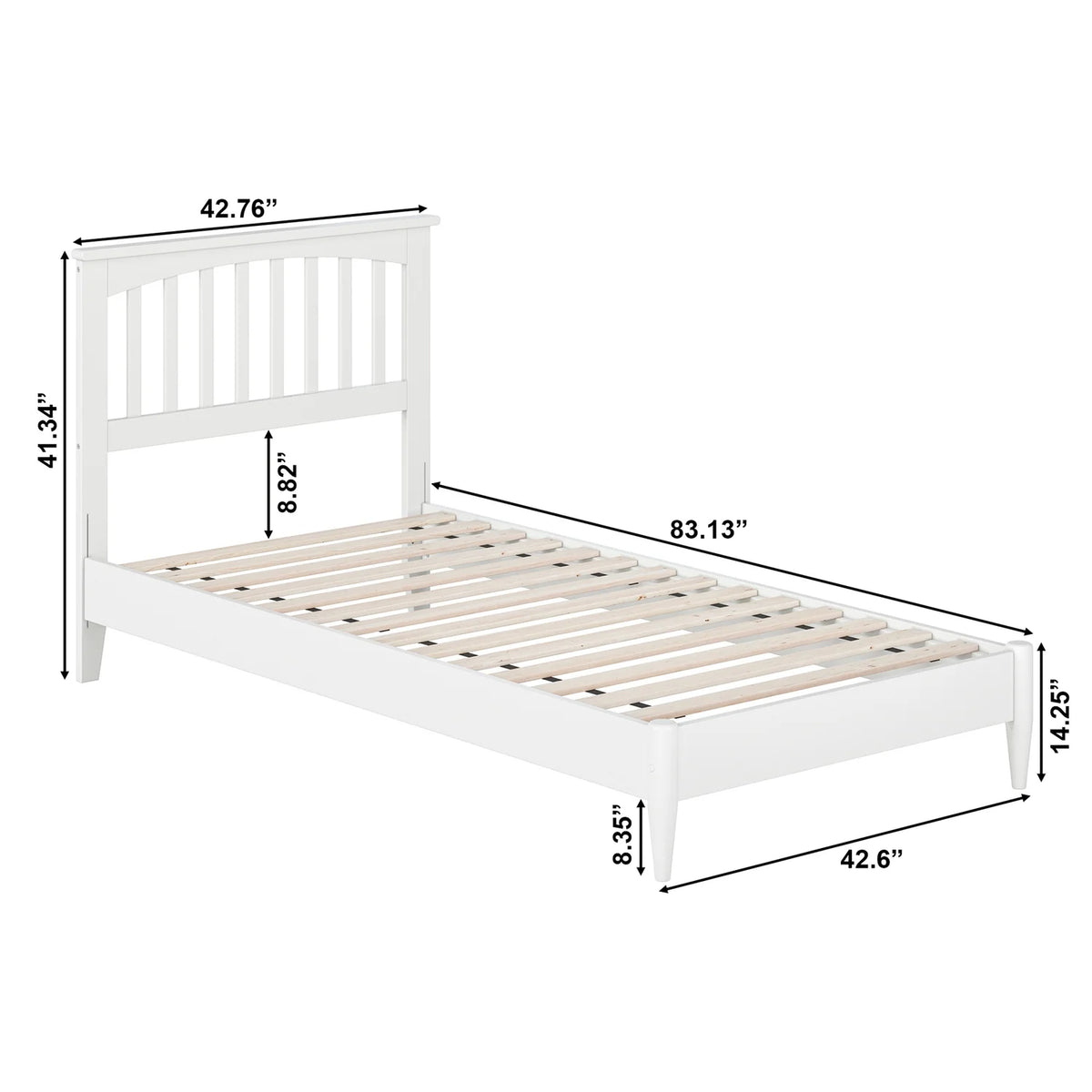 White Twin XL Solid Wood Low Profile Platform Bed T438