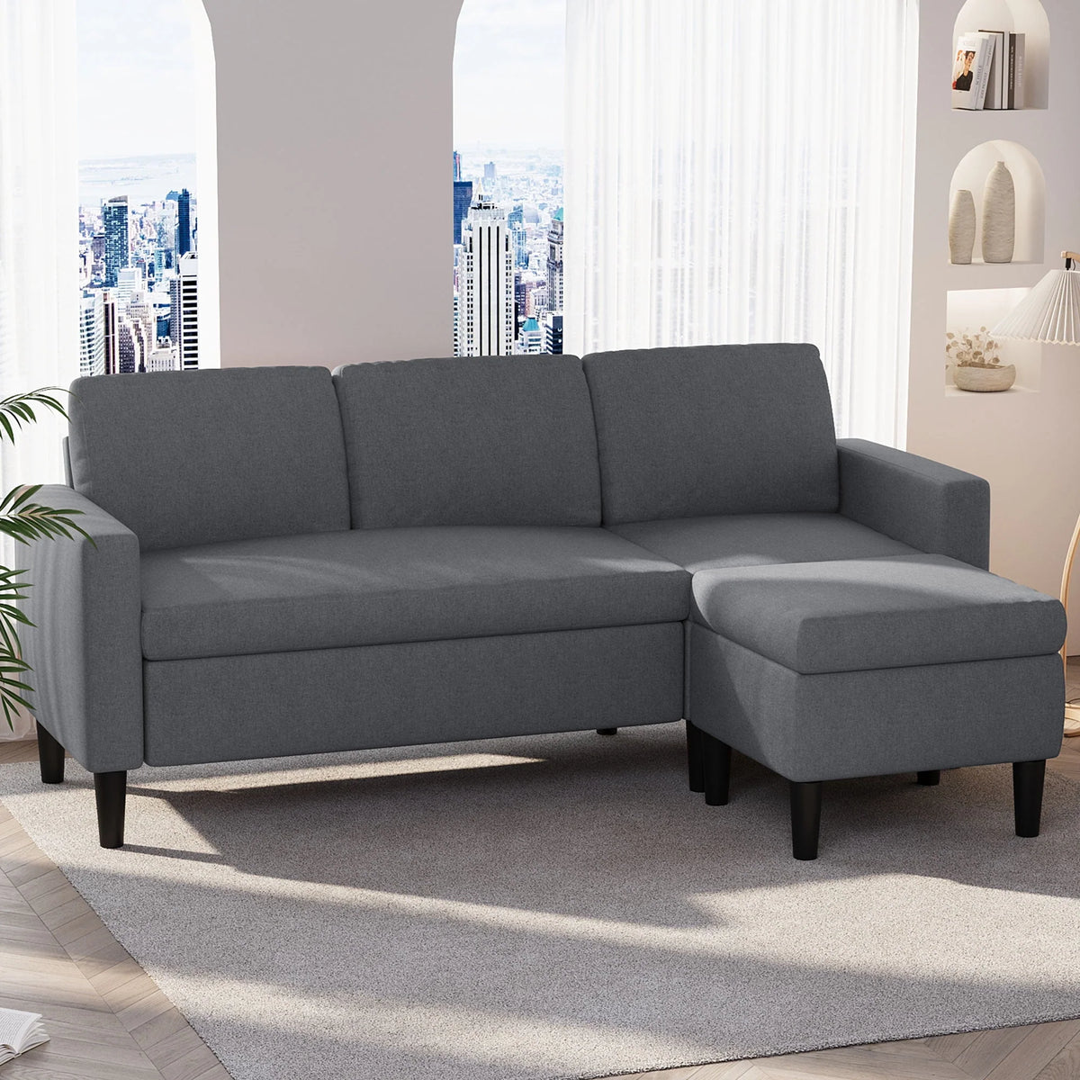 Convertible Sectional Sofa L-Shaped 3-Seat Couch with Reversible Chaise S57058