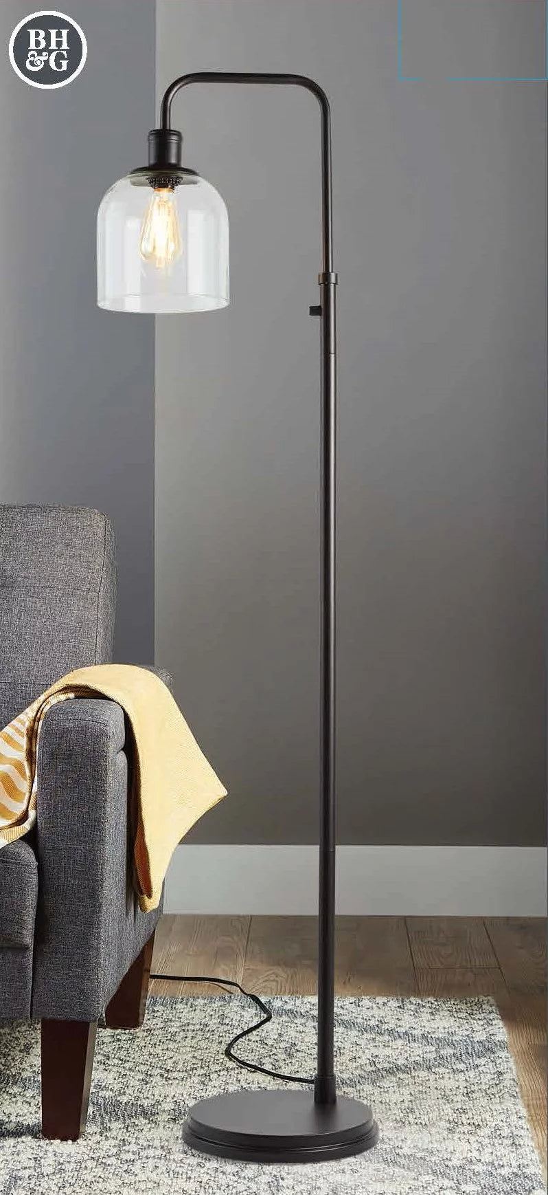 60" 1-Light Black Metal Floor Lamp L35599