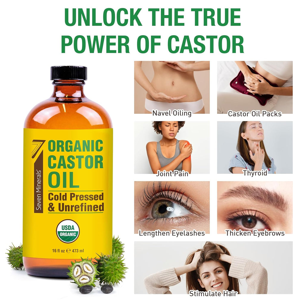 16 fl oz Glass Bottle Castor Oil Organic Cold Pressed Unrefined E43595