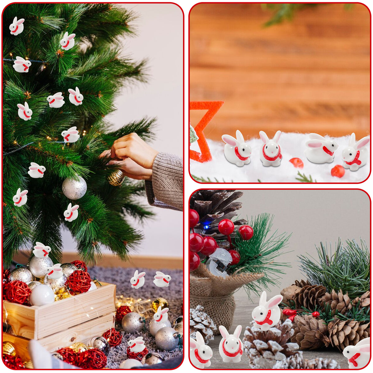40 Pcs Resin Rabbit Figurines with Red Scarf T5262