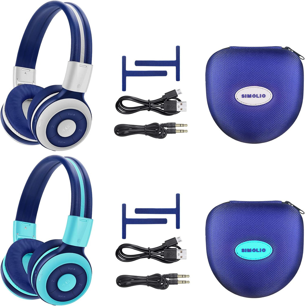 2 Pack Kids Wireless Bluetooth Headphones with Volume Limit, Mic & Hard Case K8187