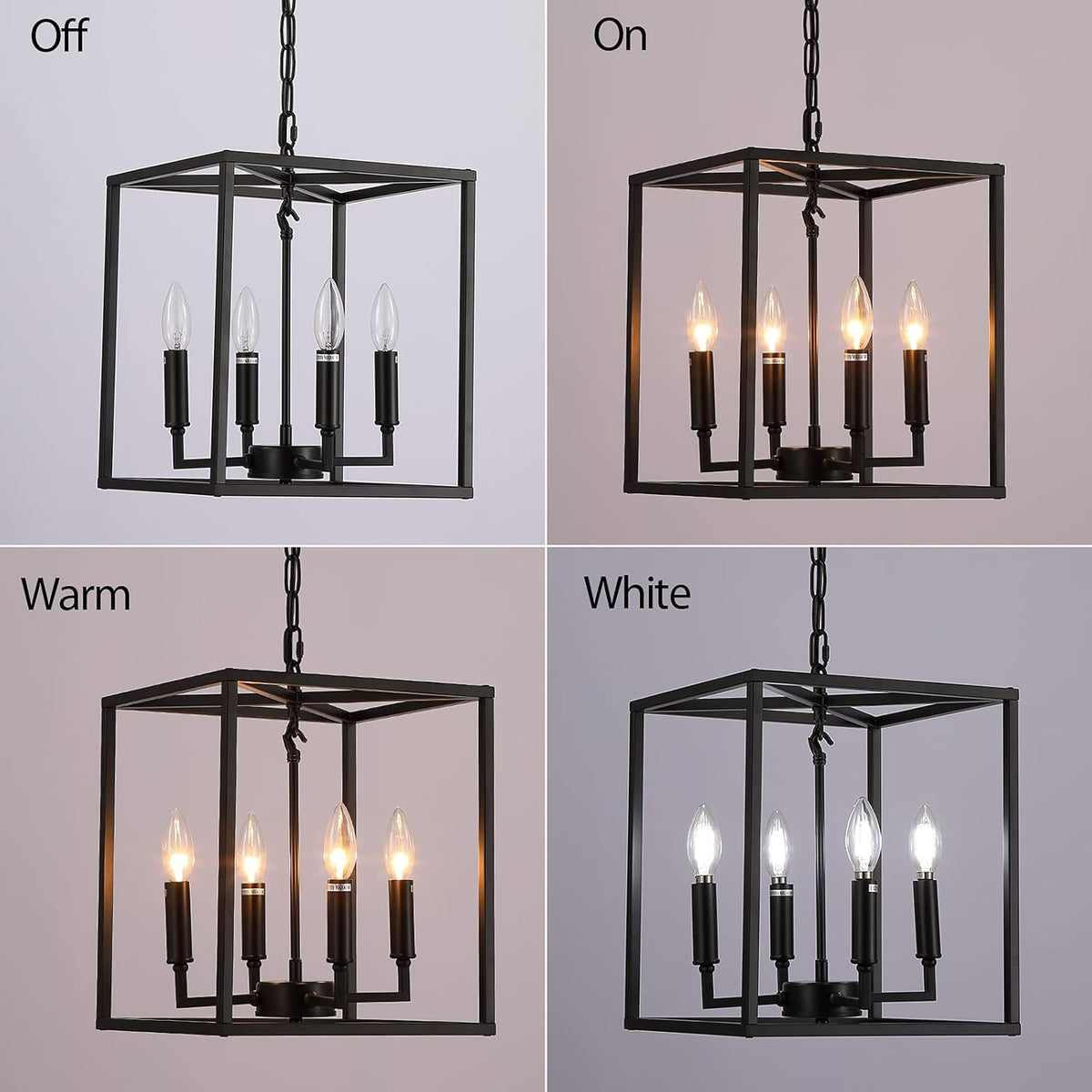 Matte Black 4-Light Metal Cage Pendant Light Chandelier N9523