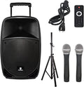 Portable 15-Inch 800 Watt 2-Way Rechargeable Powered PA Speaker with Bluetooth and Wireless Microphones D633853