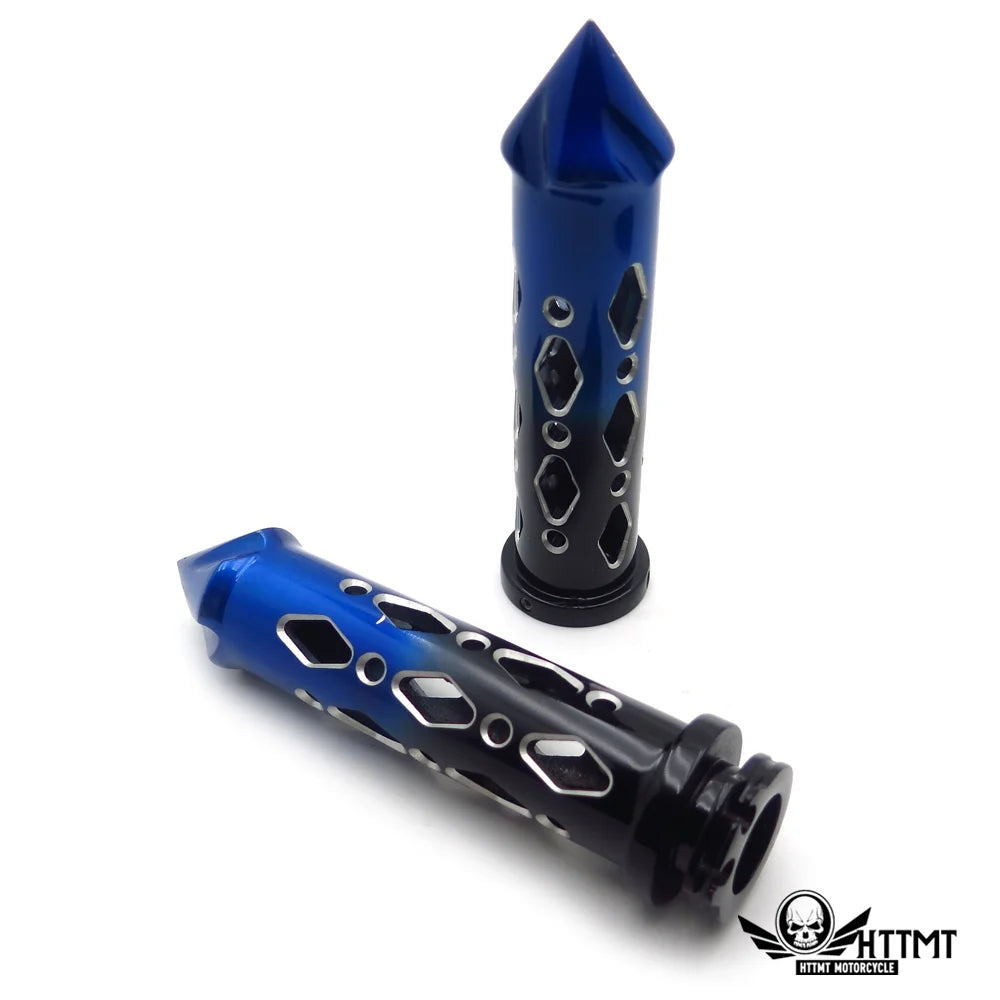 Black Blue Cruiser Motorcycle 22mm 7/8" Spike Hole Hollow-out Hand Grips Handlebar F69254