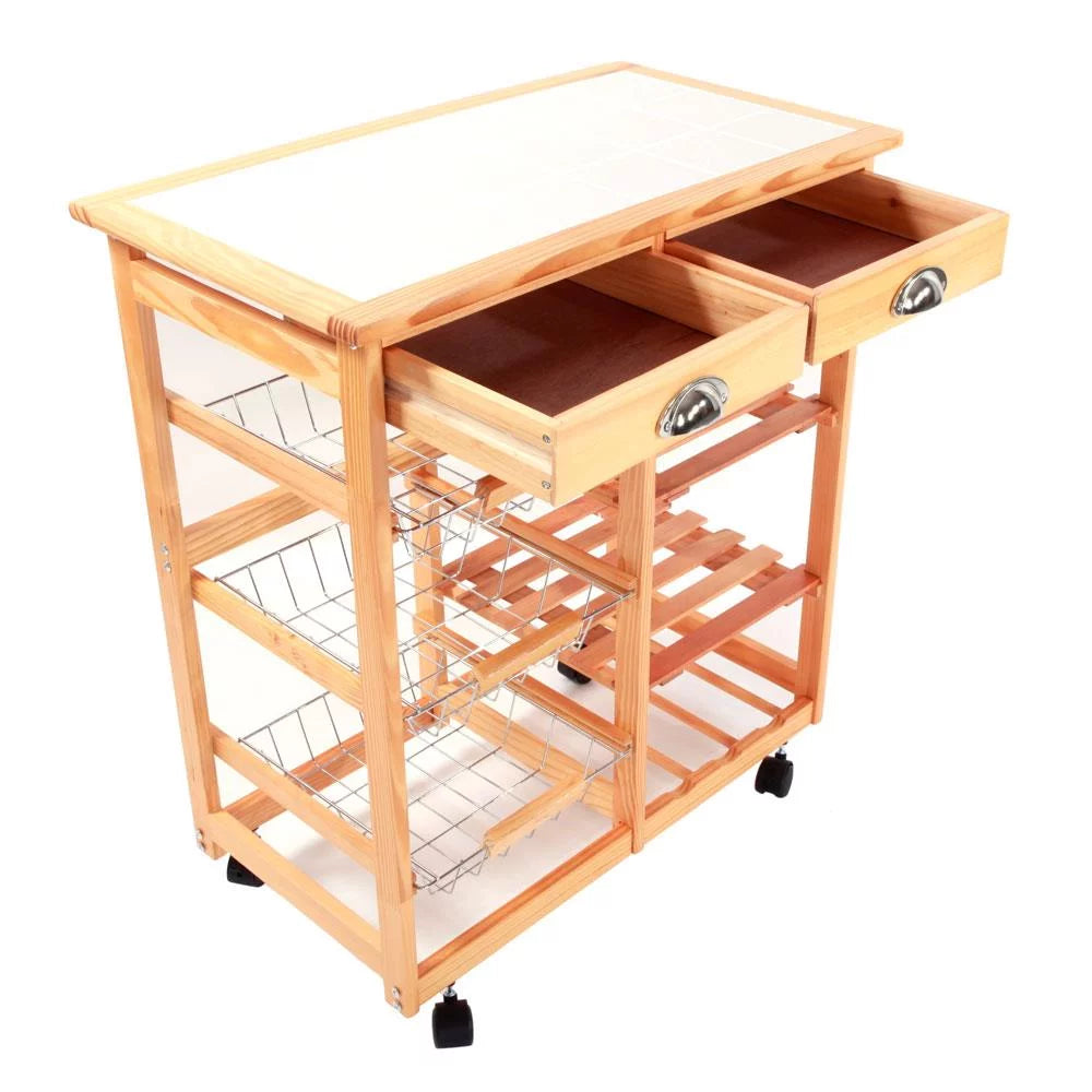 Rolling Wood Kitchen Cart with Drawers B171948