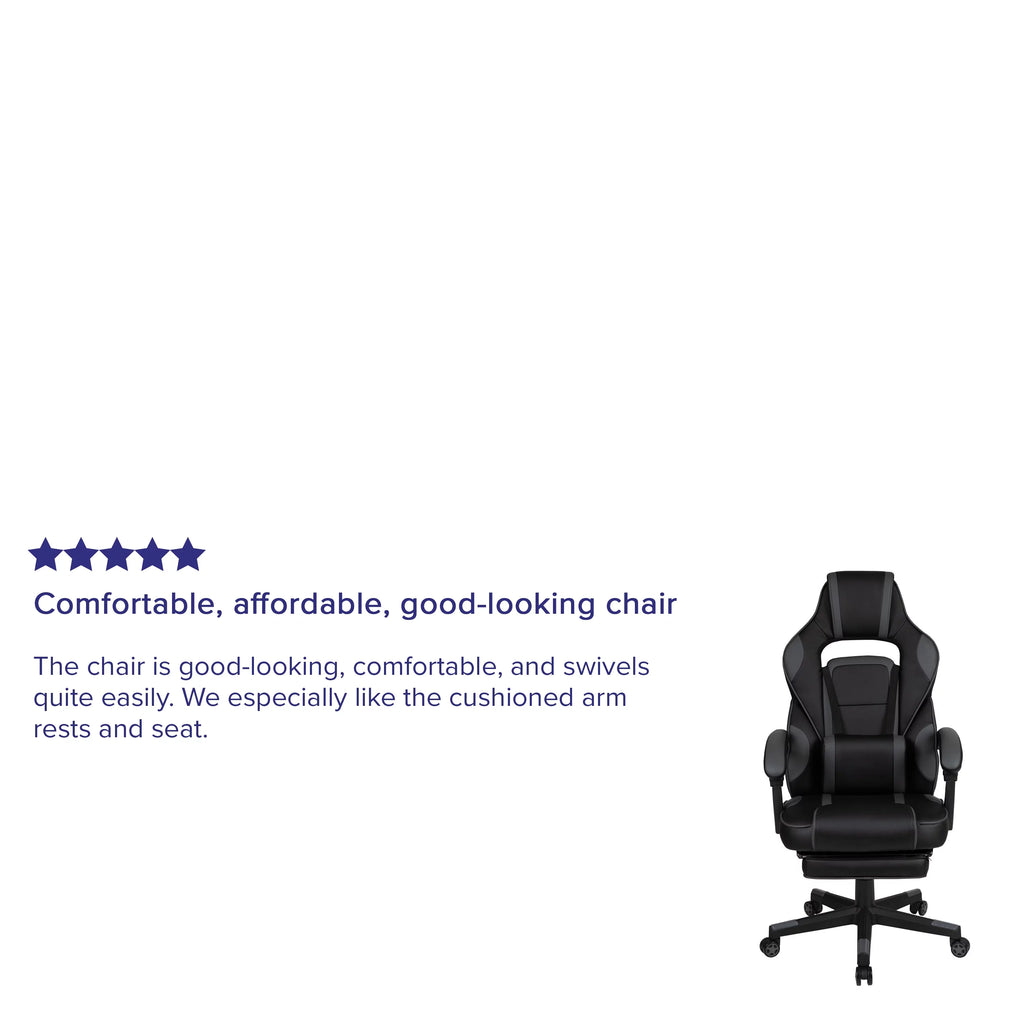 Black Gray Ergonomic Reclining Gaming Chair with Footrest S8769