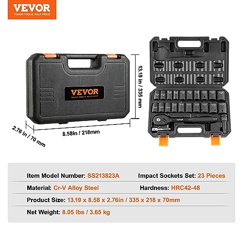 23 Piece SAE Metric Cr-V Alloy Steel Impact Socket Set with Storage Case R540