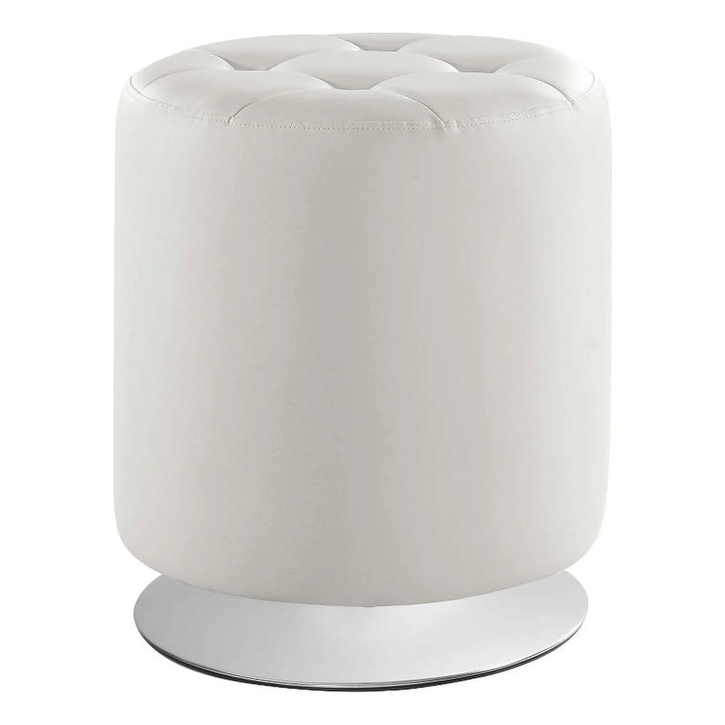 White Faux Leather Round Swivel Ottoman O459