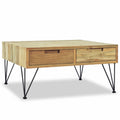 Coffee Table with 2 Storage Drawers Teak Wood Wrought Iron Legs E134083