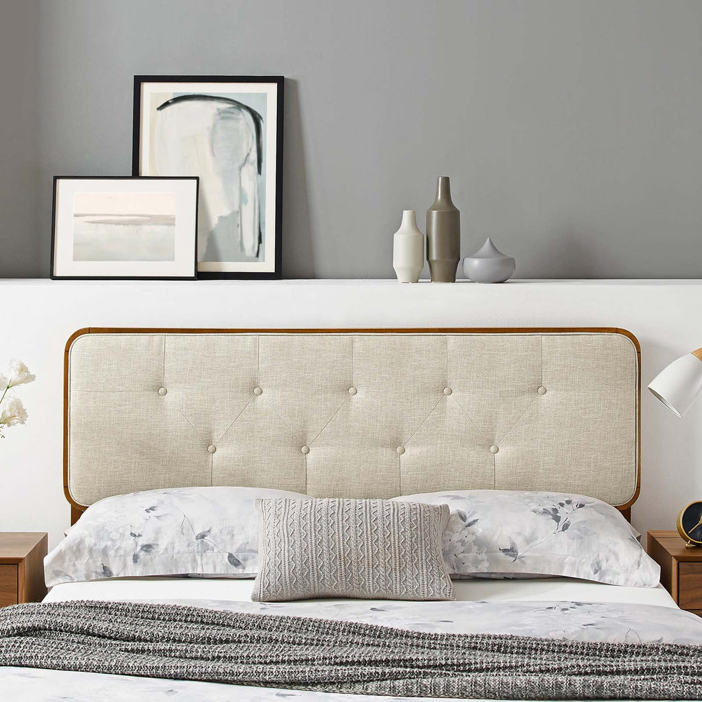 Queen Fabric and Wood Headboard in Walnut Beige L14217