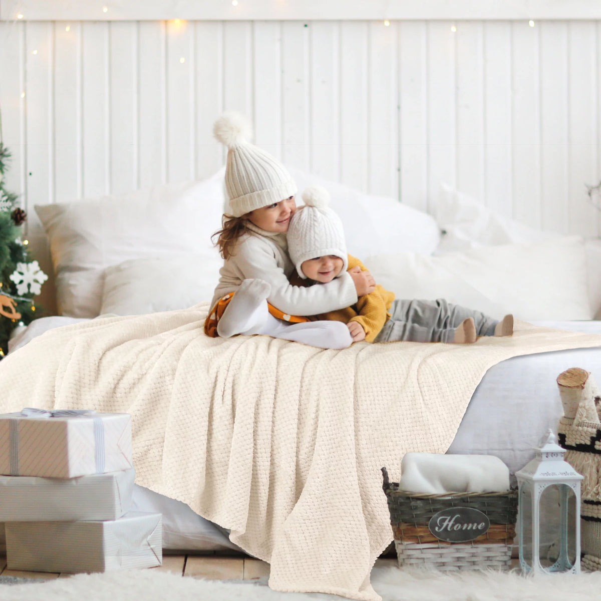 Fleece Bed Blanket Beige 78"x90" H180