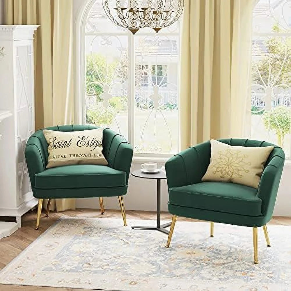 Green Velvet Accent Chair with Golden Metal Legs Q41681