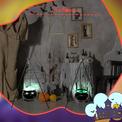 Large Plastic Black Cauldron with String Lights V382459